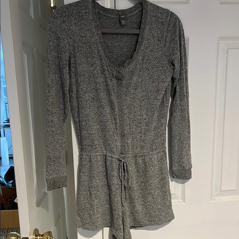 Aerie Gray Ruched Tie Front Sweater Romper